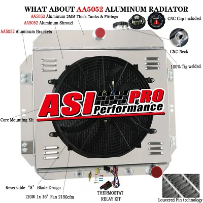 3 Rows Radiator+Shroud Fan+Relay fit 1960-1962 Chevrolet C10 Pickup C20 Pickup Foto 1 de 4