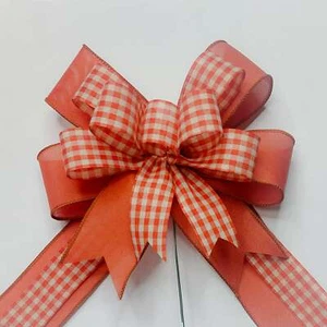 Fall Bow, Rust Linen and Gingham Check - Imagen 1 de 2