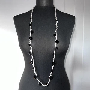 Mikey Black Onyx Faceted Polished Beads Strand Long Necklace *bn* Y2K vintage - Picture 1 of 16