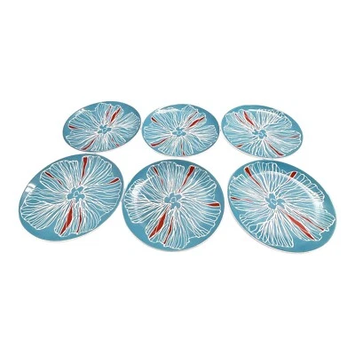 Juego de 6 Platos de Ensalada Ikea con Diseño Floral Turquesa y Porcelana Roja 8.5" Foto 1 de 4