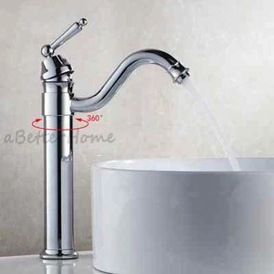Chrome Single Lever Bathroom Vessel Sink Faucet Basin Swivel Spout Mixer Tap NEW - Picture 1 of 4