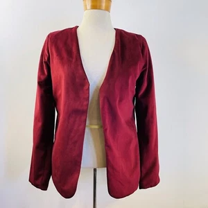 Edna & Albert Size S 8 10 Ruby Red Maroon Burgundy Velvet Open Jacket Blazer - Picture 1 of 11