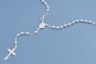 Silver Rosary Necklace Sterling Silver 925 30" Cross 4.0Mm Beads