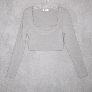 4th & Reckless Womens Crop Top Gray Heathered Long Sleeve Stretch Blouse L New - Picture 1 of 8
