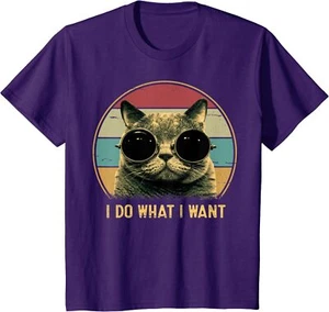 Retro I Do What I Want Funny Cat Lover Animal Gift Youth Unisex T-shirt - Picture 1 of 8
