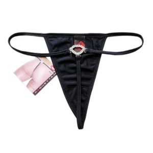 Sexy Thong Rhinestone Jewel Lips G-String Black M La Petite Coquette - Picture 1 of 3