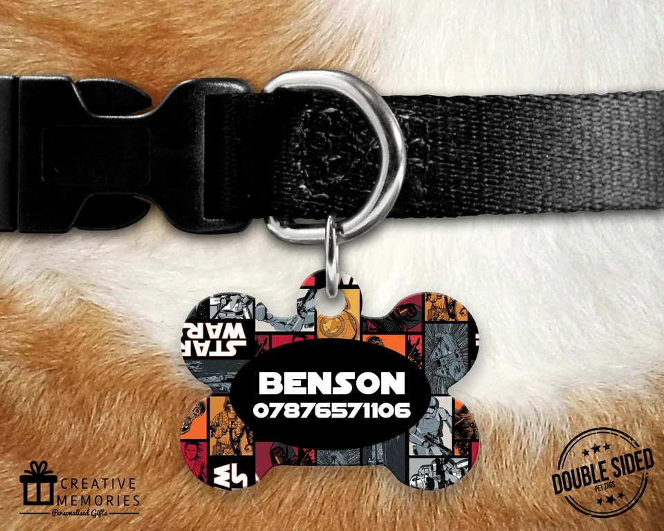 CREATIVE MEMORIES UK Personalised Pet Tag - ID Tag - Dog Tag - Bone Tag - Star Wars