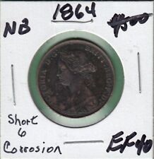 1864 New Brunswick Large One Cent - Short 6 - EF-40 (Corrosion)