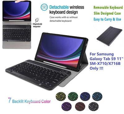 Backlit Detachable Keyboard+Case Cover for Samsung Galaxy Tab S9 11" X710/716B - Image 1 of 4
