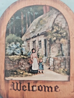 DELANE LANGE STONE THATCH ROOF COTTAGE WELCOME SIGN PAINTING PATTERN 1987 28 - Image 1 of 4