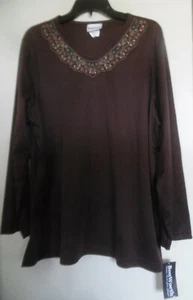 Bonworth Woman's NWT Brown  Paisley Long Sleeve Top, Size XL - Picture 1 of 3