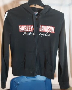 Harley Davidson Motorcycles  Full-Zip Hoodie, Black, Striped Sleeves XL Size. - Picture 1 of 5