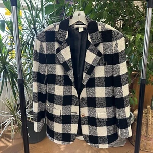 VTG The Limited Black/Cream Buffalo Plaid Jacket Medium 40” Chest - Picture 1 of 5