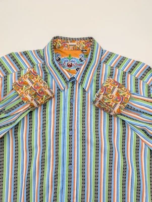 Robert Graham Button Shirt Mens Large Multicolor Striped Paisley Flip Cuff - Image 1 of 4