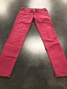 True Religion Jeans Women's Size 28W x 29L Halle Red USA Y2K Skinny Stretch - Picture 1 of 13