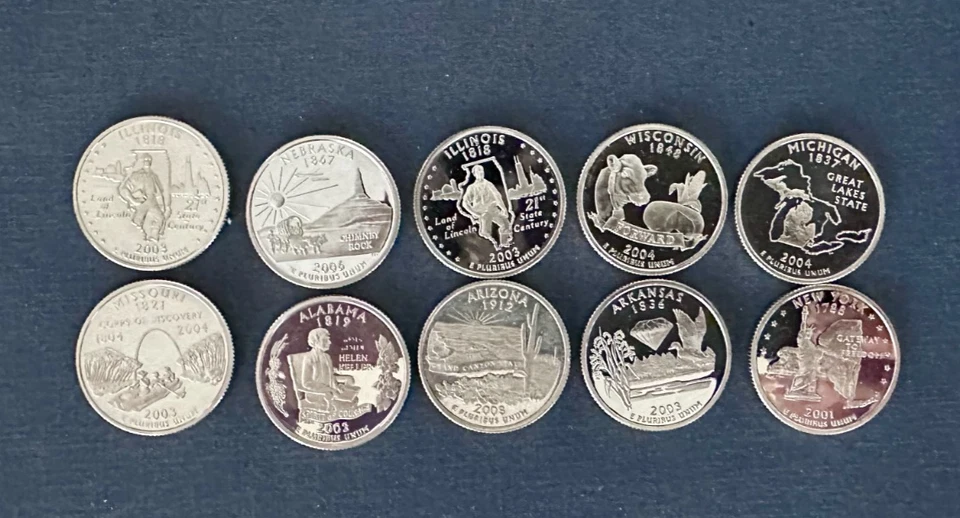 Lot (10) Silver US Proof State Quarters 25c $2.50 Face Value Silver - No Reserve - Image 1 of 2