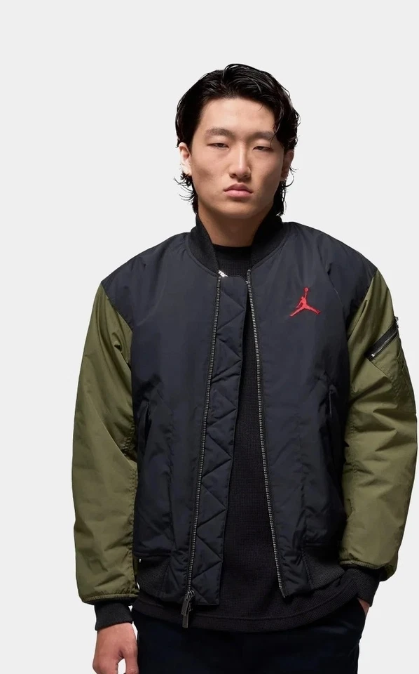 Nike Air Jordan Bomber Jacket Black Olive Green HQ2664-045 U.S Men's S