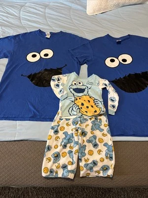 Cookie Monster Family Bundle Sizes Adult M, S And 24 Months Halloween Costume - Image 1 of 4