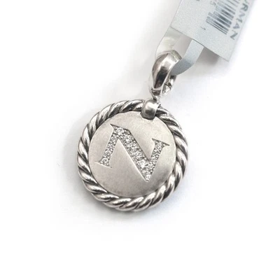 David Yurman Pavé Diamante Plata Esterlina Inicial “N” Potenciador Colgante Dije Nuevo Foto 1 de 4