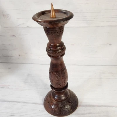 Винтажный деревянный подсвечник резной темно-коричневый - подсвечник акцент декор - Изображение 1 из 4
