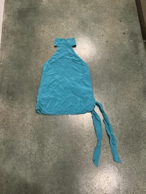 Blusa top halter para mujer Y2K 100 % seda espalda baja abierta talla pequeña azul Foto 1 de 4