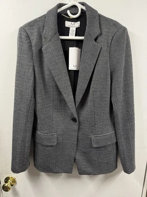 Jaqueta Blazer Magaschoni Houndstooth Feminina G Preta Cinza Carreira Negócios Casual - Imagem 1 de 4