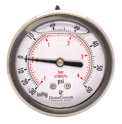 2-1/2" Oil Filled Pressure Gauge, SS Case, 1/4" NPT, Back Mount -30HG/60PSI - Image 1 of 4