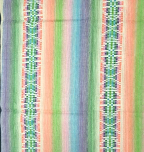 Vintage Linen Sewing Fabric Piece Panel Colorful Pastel Rainbow Stripe 1 Yard - Picture 1 of 8