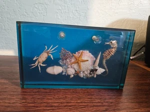 Resin Muschel Seepferdchen Meer Landschaft Wandrelief blau - Bild 1 von 4