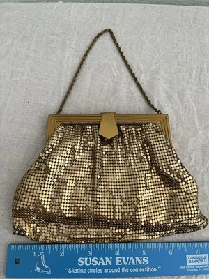 Vintage Whiting And Davis Purse Gold Mesh Art Deco Handbag 1940's Bag w mirror - Image 1 of 4