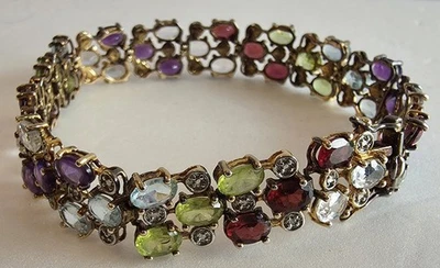 Brazalete para mujer de plata de ley 925 rojo verde púrpura azul en tono dorado 7,5" Foto 1 de 4