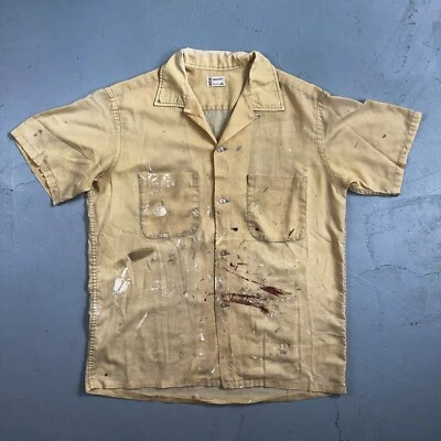 VTG 50s 60s Pennys Towncraft Paint Camp Loop Collar Shirt Rockabilly Button - Image 1 of 4