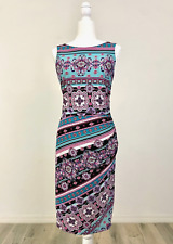 CACHE Multicolor Geometric Baroque Print Ruched Sleeveless Sheath Dress Size 6