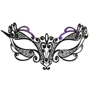 Purple Swirl Black Laser Cut Crystals Glitter Masquerade Metal Filigree Mask - Picture 1 of 4