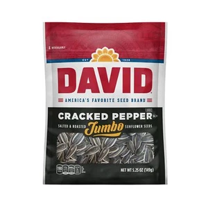 DAVID Roasted and Salted Jumbo Sunflower Seeds Cracked Pepper Flavor 5.25oz. - Picture 1 of 7