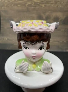 Vtg Ceramic Mini LADY HEAD VASE Enesco Southern Belle JAPAN Card Hold Rare HTF - Picture 1 of 11