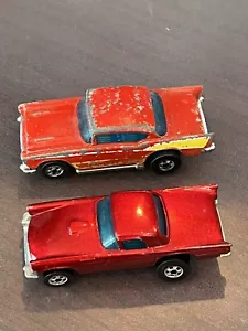 Vintage Hot Wheels Mattel '57 Lot of 2 1976 Chevy / 1981 T-bird Red Cars - Picture 1 of 5