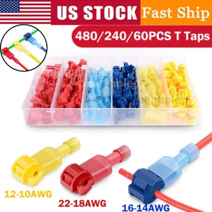 240/60PCS T-Tap Quick Splice Wire Spade Terminal Quick Disconnects Connector Kit - Picture 1 of 24