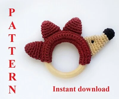 Pattern beginner crochet hedgehog teether toys, Baby rattle diy teether - Image 1 of 3