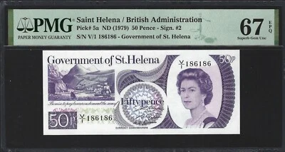 St Helena 50 Pence 1979, P-5a, 186186 Repeater S/N, PMG 67 EPQ Superb Gem UNC - Image 1 of 2