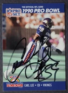 Minnesota Vikings estrella del Pro Bowl Carl Lee firmada autografiada 1990 tarjeta Pro Set--- - Imagen 1 de 1