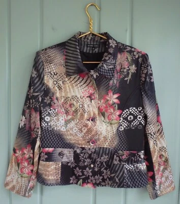 Chaqueta Blazer Boho Chic Para Mujer 10 Mediana Elastizada Foto Estampado Floral EE. UU. Negra Foto 1 de 4