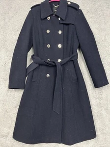 Ivanka Trump Trench Coat Double Breasted Womens Size 10 Belted Button Navy Blue - Picture 1 of 24