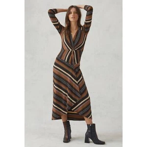 New Anthropologie Maeve Striped Wrap Maxi Dress  $170  SMALL  Black Motif  - Picture 1 of 3
