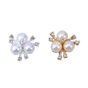 20Pcs Rhinestone Pearl Buttons Faux Diamond Flower Hair Accessories DIY Crafts - Picture 1 of 12