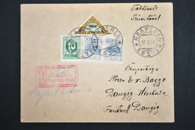1920 Estonia Registered Airmail Flight Cover From Haapsalu to Danzig - Изображение 1 из 2