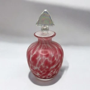 Cased Art Glass Pink White Perfume Bottle Iridescent Stopper Marbleized 5” EUC - Picture 1 of 12