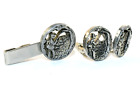 Vintage Silver Tone Fly Fishing Anglers Silver Cuff Links Tie Clip Set