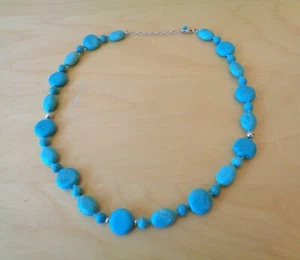 Turquoise Necklace Blue Stone & Silver Beads Single Strand 19" Adjustable NEW - Picture 1 of 4