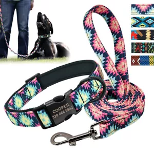 Personalisiertes Nylon Hundehalsband und Leine Nylon maßgeschneidert Haustier Kätzchen Ausweis graviert kostenlos - Bild 1 von 27
